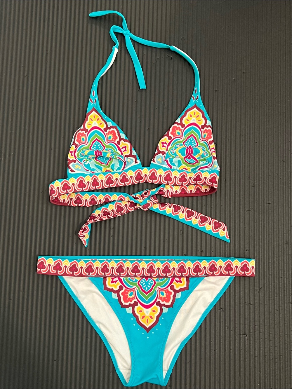 Victoria's Secret Turquoise Pink Yellow Patterned Triangle Bikini